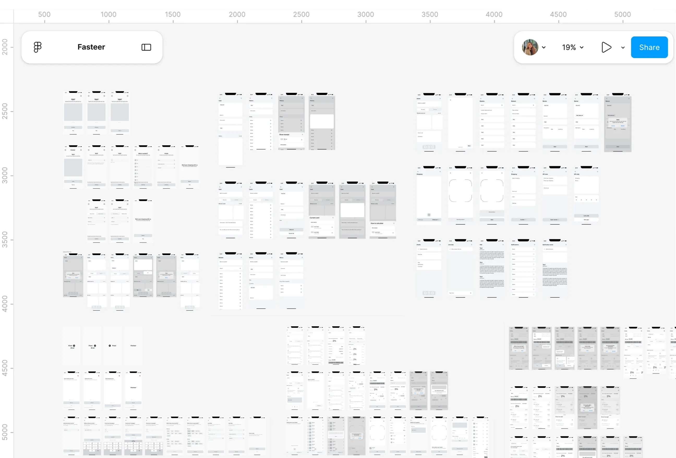 Design file screens for Wireframes and wireflow