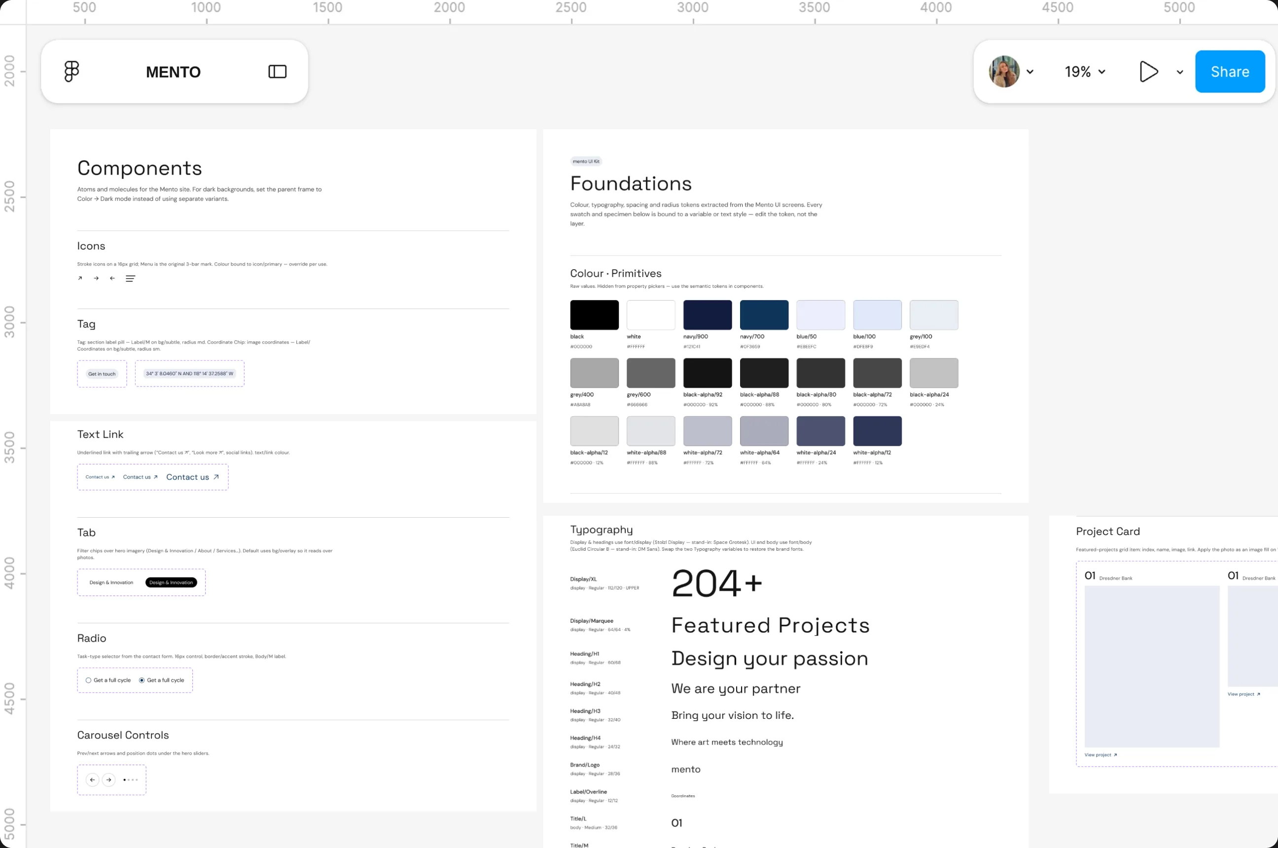 Mento design system components in Figma