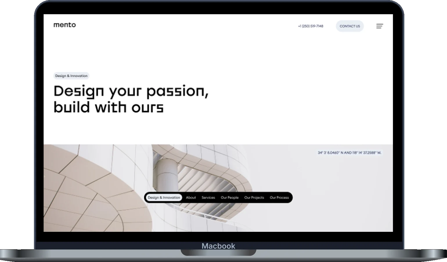The Mento construction website home page on a laptop