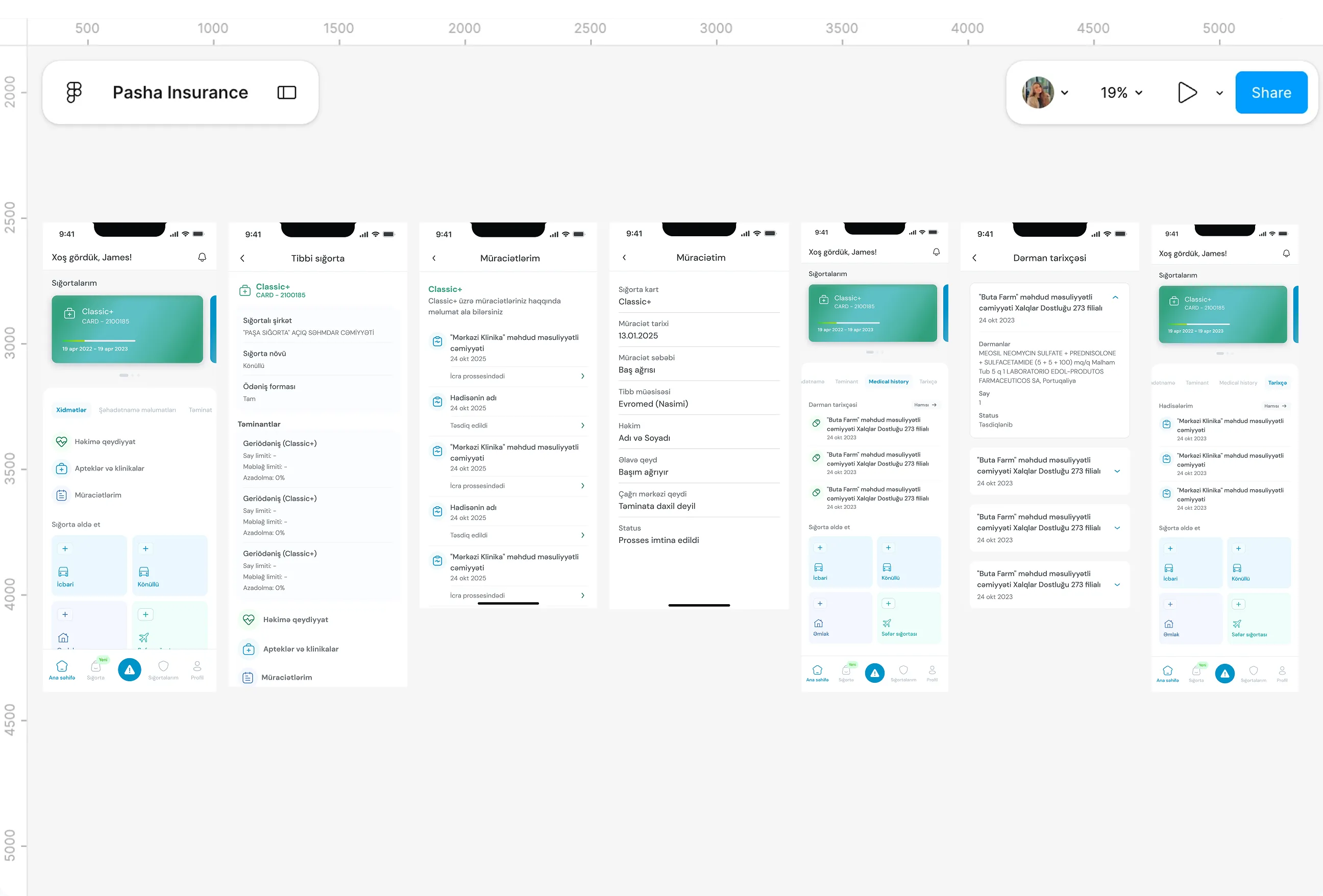 Design file screens for Medical and claims history